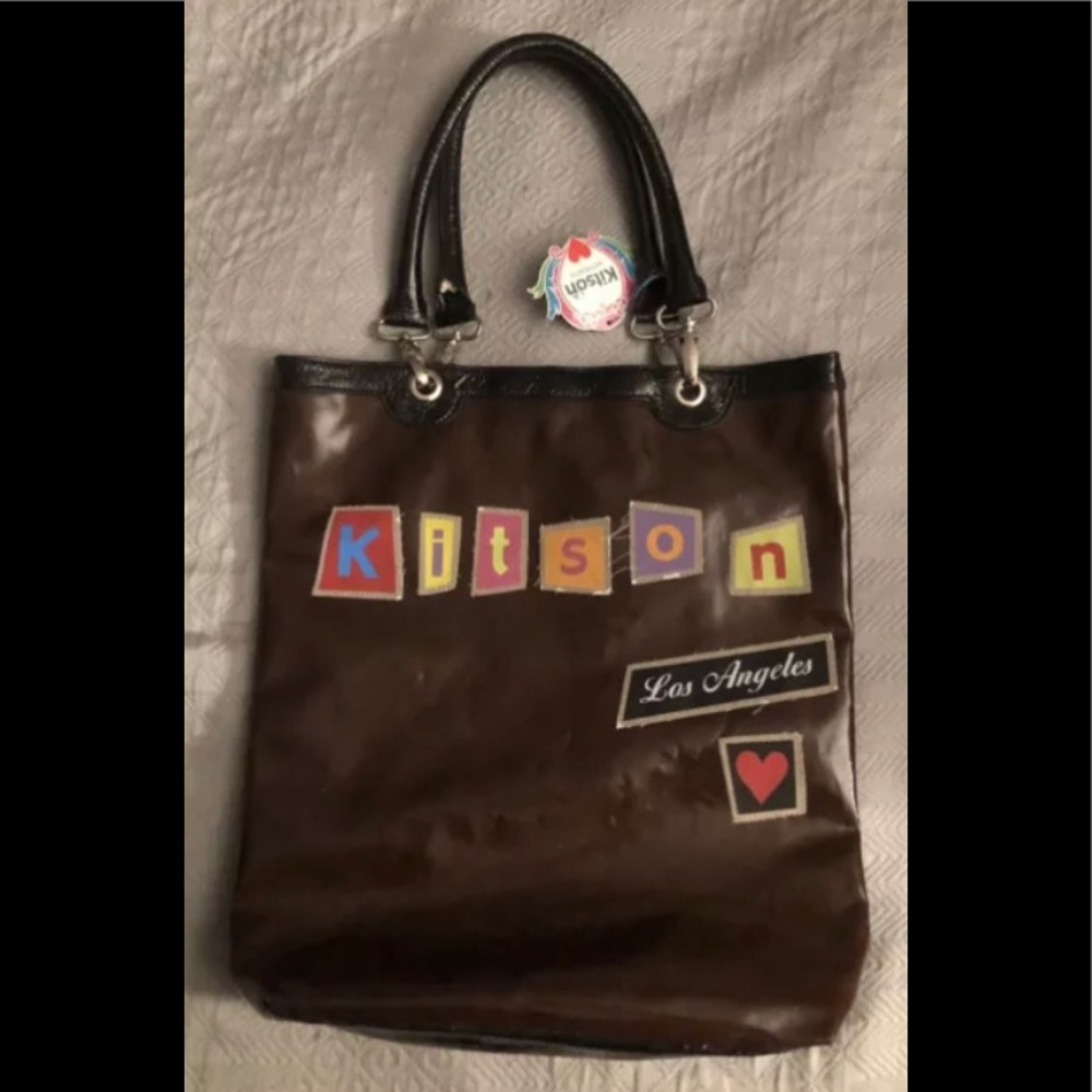KITSON Los Angeles ToteBag Purse in Shiny Brown Patent Leather 2009 POP Art NEW